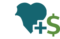 Icon of patient, heart, and cost