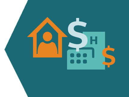 Icon of home and hospital and dollar signs