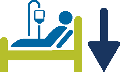 Patient in bed with arrow pointing down