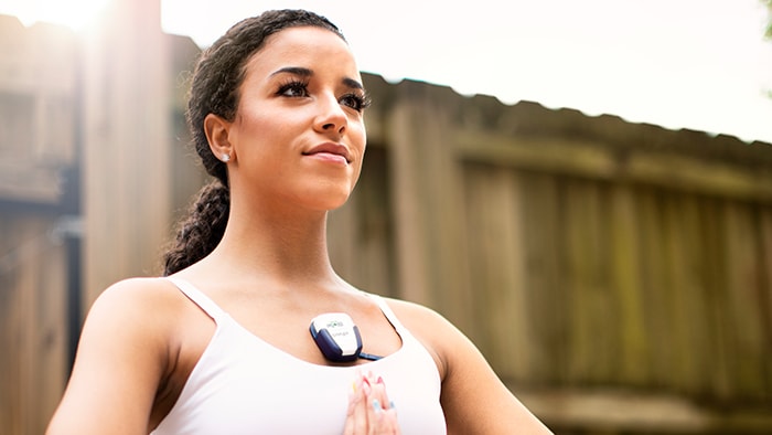 Woman with epatch device