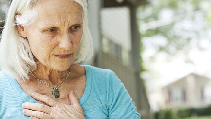Older lady having chest pain