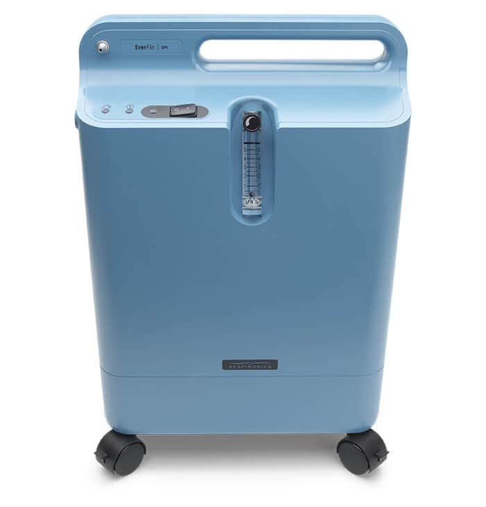 Image of blue stationary oxygen concentrator