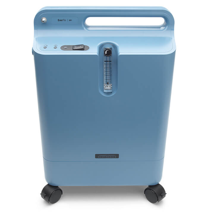 Image of blue stationary oxygen concentrator