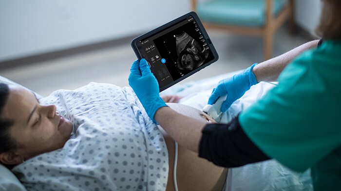 Woman having an ultrasound performed on her