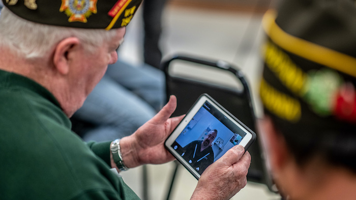 Veteran in telehealth appointment