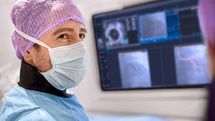 Doctor peering outwards