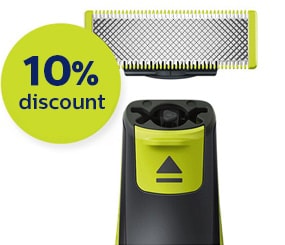 $10 Coupon Or 10% Off Philips Norelco OneBlade Blades Philips image about Philips Norelco Printable Coupon titled $10 Coupon Or 10% Off Philips Norelco OneBlade Blades Philips