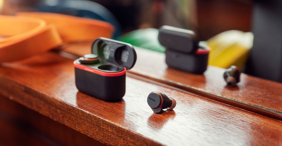 Philips true wireless earbuds with the charging case