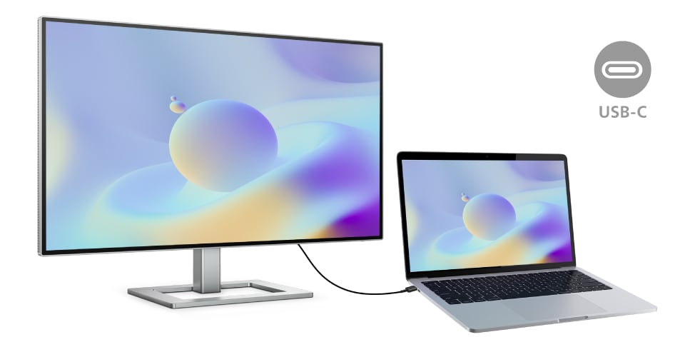 Philips 27E2F7901 monitor with built-in KVM switch connected to a Macbook Pro via USB-C connection.