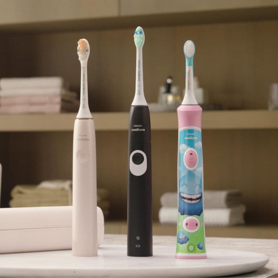 Sonicare Power Flossers arranged on a countertop