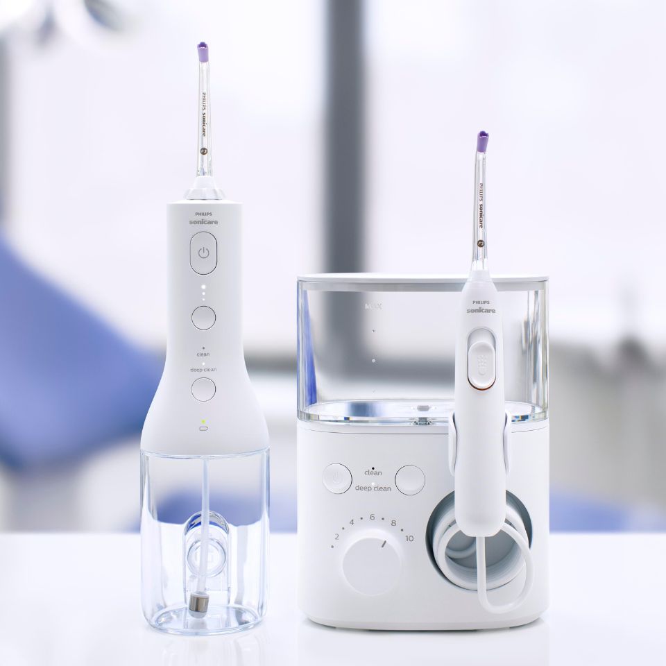 Sonicare Power Flossers arranged on a countertop