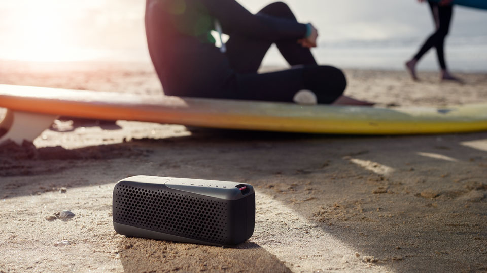 Philips S4807 outdoors wireless speaker on a beach