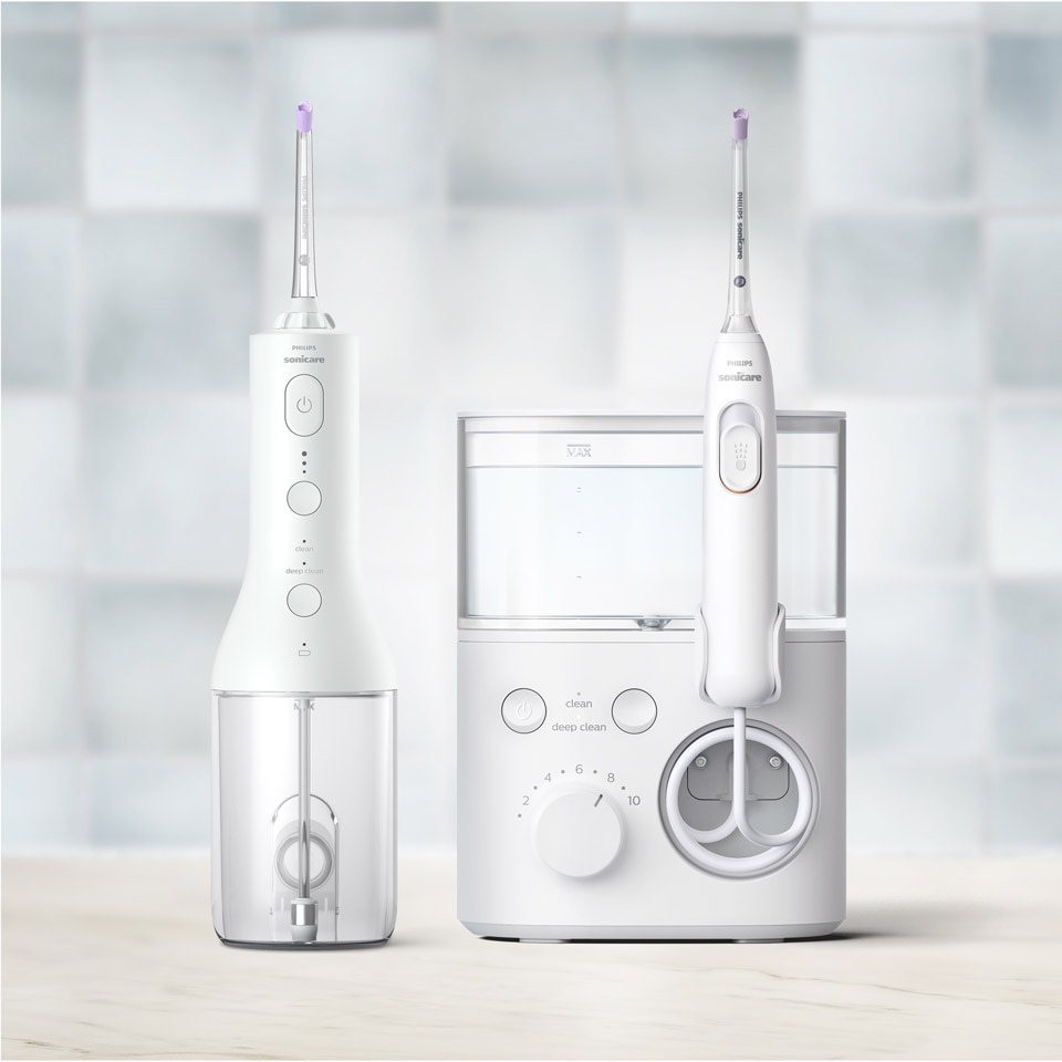 Sonicare Power Flossers arranged on a countertop
