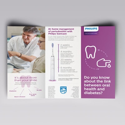 An unfolded brochure about oral care and diabetes