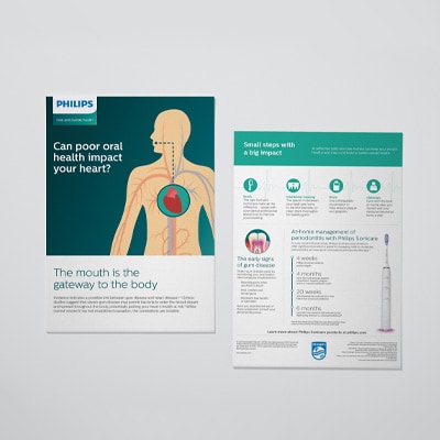 The front and back of a flyer featuring information about oral care and diabetes