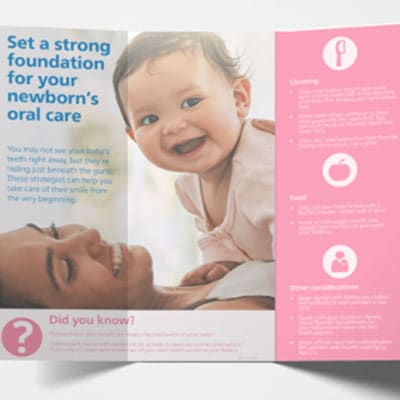 A preview of a brochure about newborns' oral health.