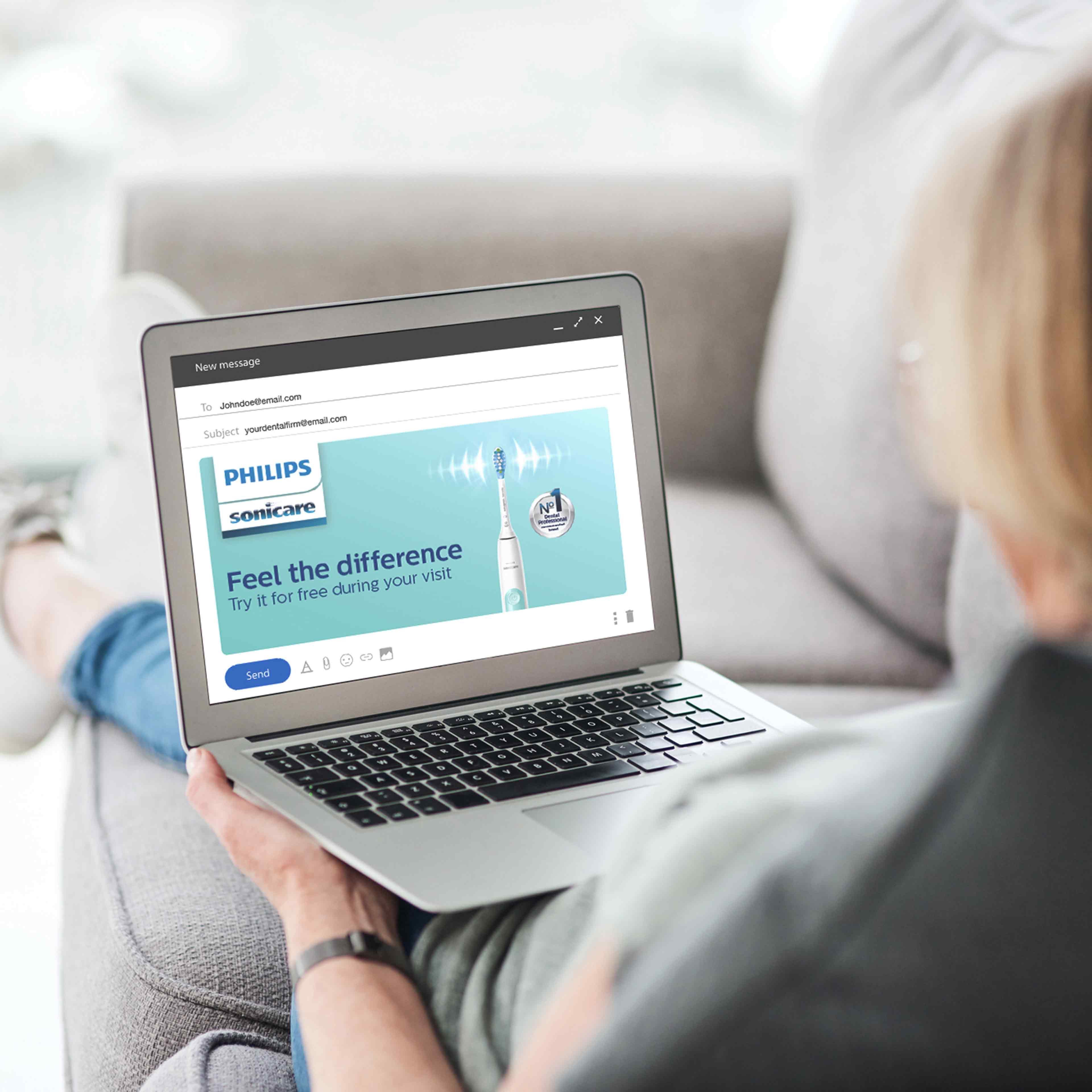 A patient reading an email about the in-office trial program