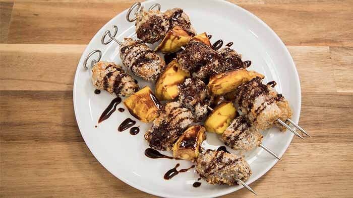 Coconut Crusted Banana & Mango Skewers