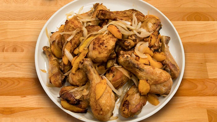 Chicken Drumsticks with Vidalia Onions & Peaches