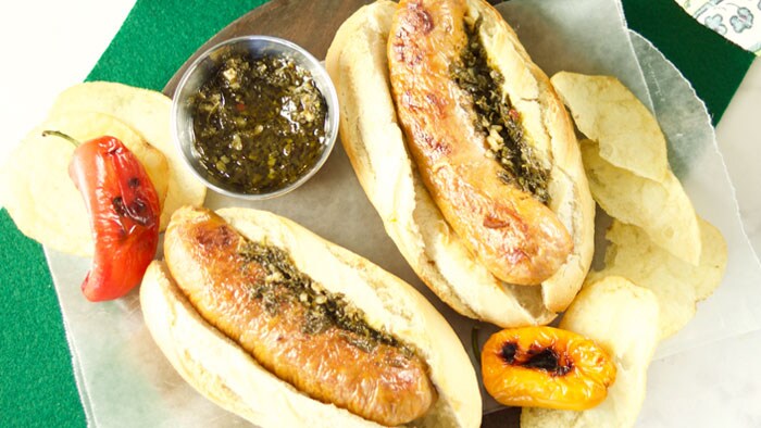 Chorizo Hotdogs with Chimichurri Sauce (Choripanes)