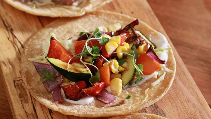 Steak, Snapper and Veggie Taco Trio with Avocado Salsa