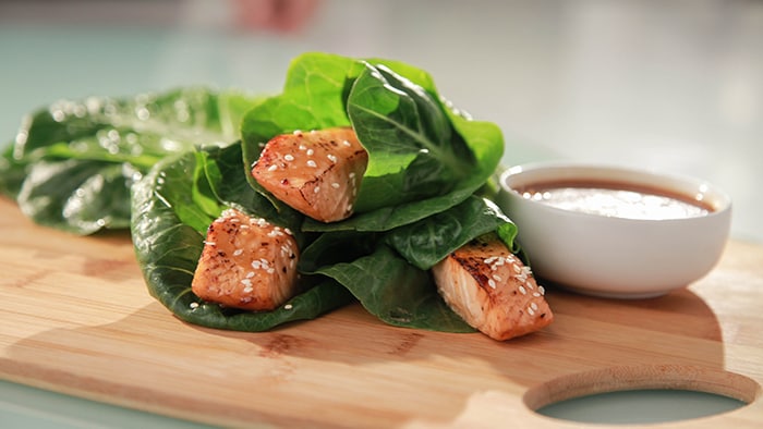 Crispy Salmon Skin Lettuce Wraps