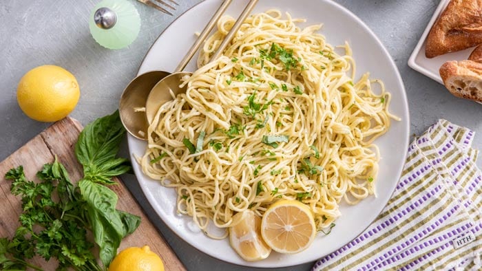 Fresh Herb Pasta with Garlic Lemon Sauce