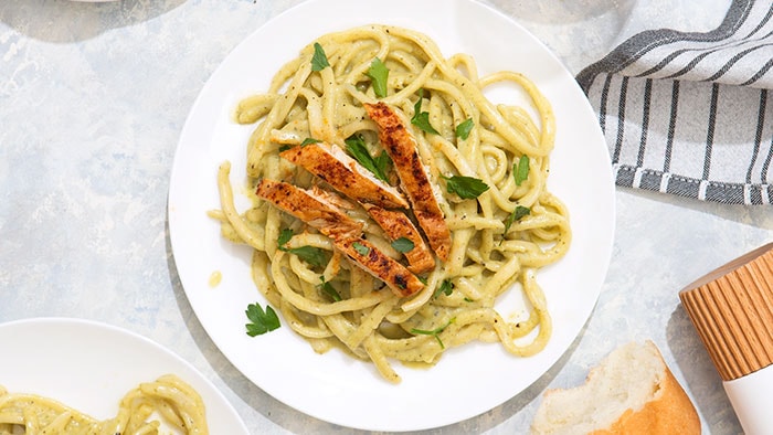 Easy Roasted Poblano Alfredo with Grilled Chicken