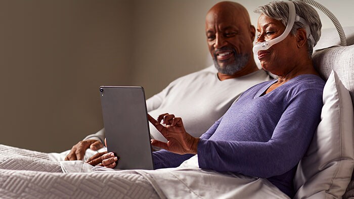 Couple using ipad