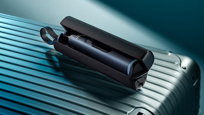 A sleek rechargeable travel case supports oral care on the go. -  